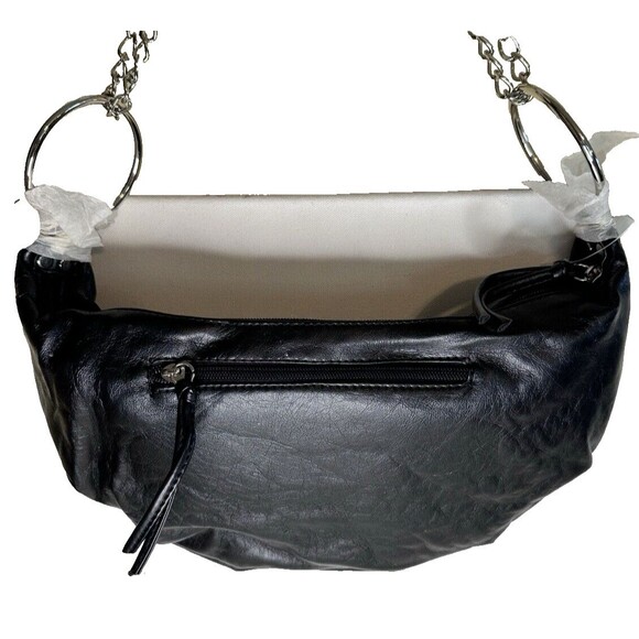 Vegan Leather Black Banana Shoulder Hobo Bag Chain Handle 14x7 - Picture 2 of 10